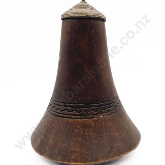 Wooden Vessel With Woven Lid