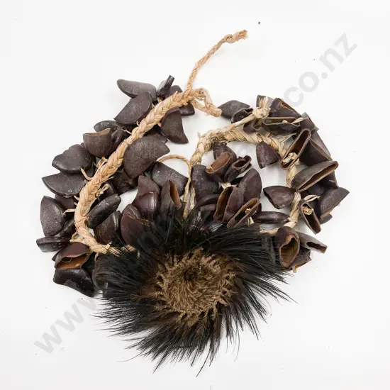 Two Papua New Guinea Betel Nut Dance Necklaces And A Cassowary Feather Head Adornment