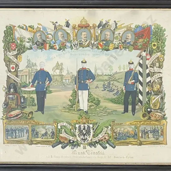 WWI German Coloured Lithograph Regimental Commemorative