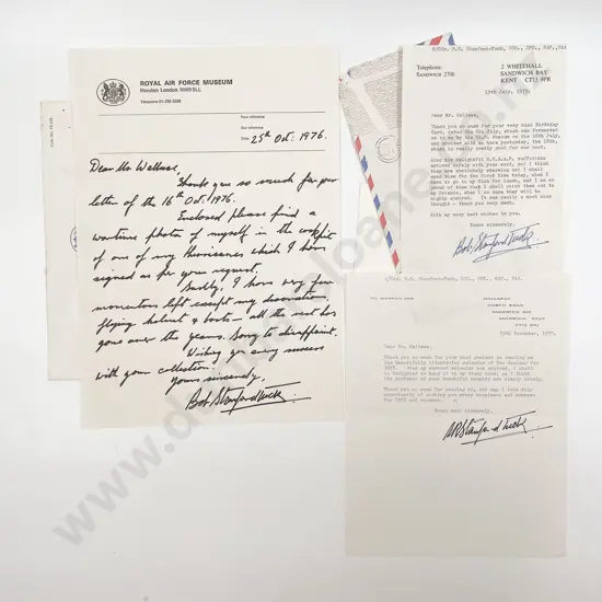 Autographed photograph of Bob Stanford-Tuck with Three Signed Letters