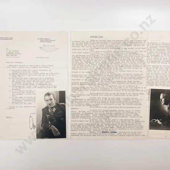 Autographed Photograph of Adolf Galland and Letter with Signed photograph of Field Marshal Erich von Manstein