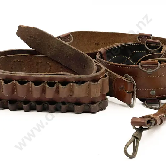 Military Issue Leather Waist Belt and Ammo Belt
