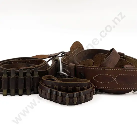 Military Issue Leather Waist Belt and Two Ammo Belts