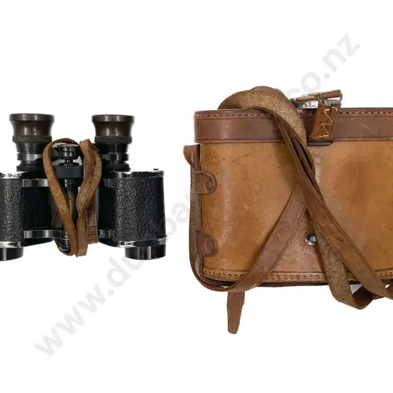 Pair French WWI Officers Binoculars in Leather Case