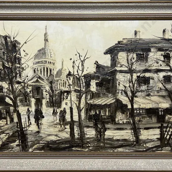 Mont Martre Paris Street Scene - Oil On Board Signed Frank