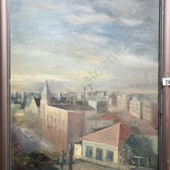 Dusky Townscape - Acrylic on Board - Indistinctly Signed