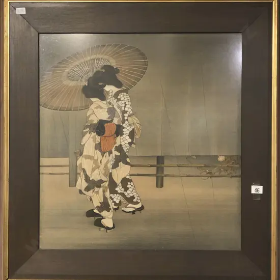 Framed Japanese Silk Work Picture Of Geishas