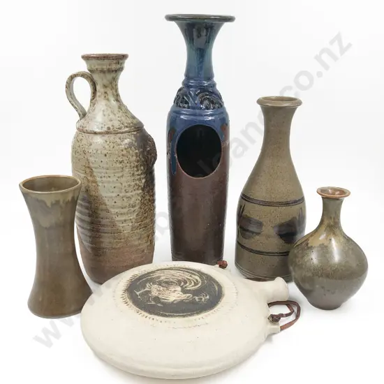 Six Pieces of Assorted Pottery Incl. Wall Hanging Bottle