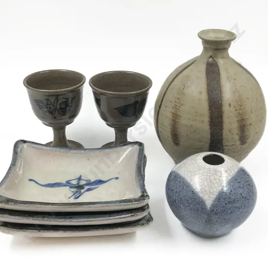 Seven Pieces of Assorted Pottery Incl. Three Glazed Dishes
