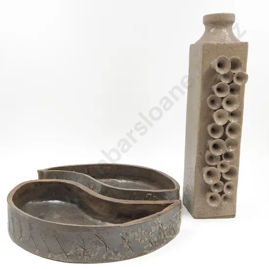 Pair of Yin Yang Pottery Dishes Together With Unusual Vase