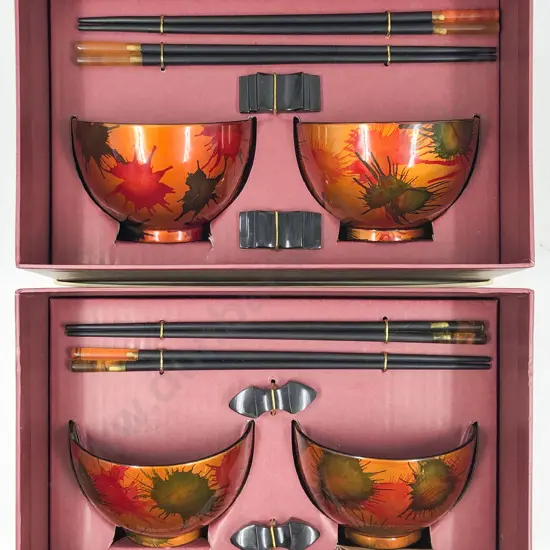 Pair of As New Crimson Collection Lacquered Bowl and Chopstick Set