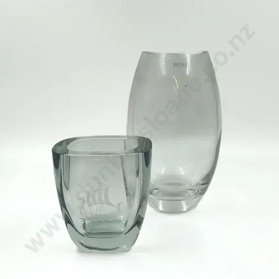 Krosno Glass Vase Together With Small Etched Glass Vase (Chipped)
