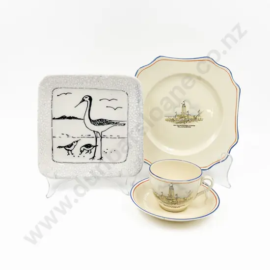 Three Pieces of Crown Devon NZ Commemorative Ware Together With Small Pottery Dish
