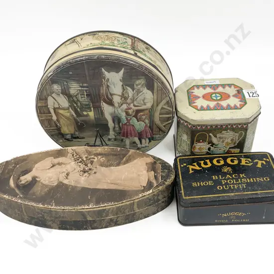 Three Vintage Tins Etc. Incl. "Nugget" Shoe Polish Kit