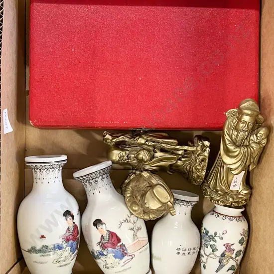 Box of Assorted Incl. Vases and Figures with Boxed Liqueur Glass Set