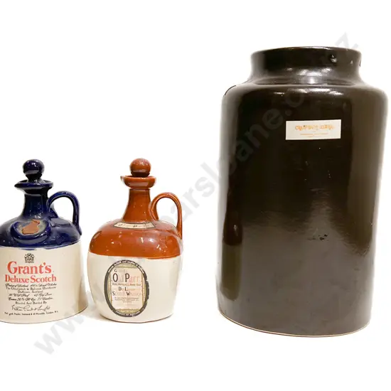 Pair of Stoneware Decanters Together With Stoneware Crock