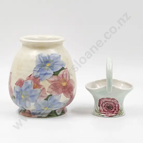 Two Pieces of Radford Hand Painted Pottery Incl. Vase and Posy Basket