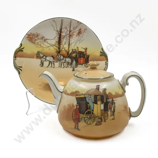 RD "Coaching" Pattern Teapot and Dish