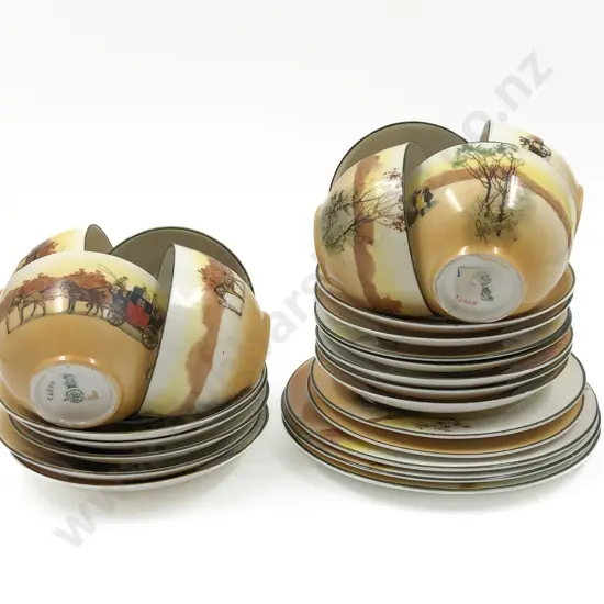 Quantity of Assorted RD "Coaching" Pattern Cups and Saucers Etc.