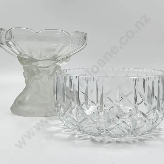 Pressed Glass Figural Comport Together With Crystal Fruit Bowl (Chips)