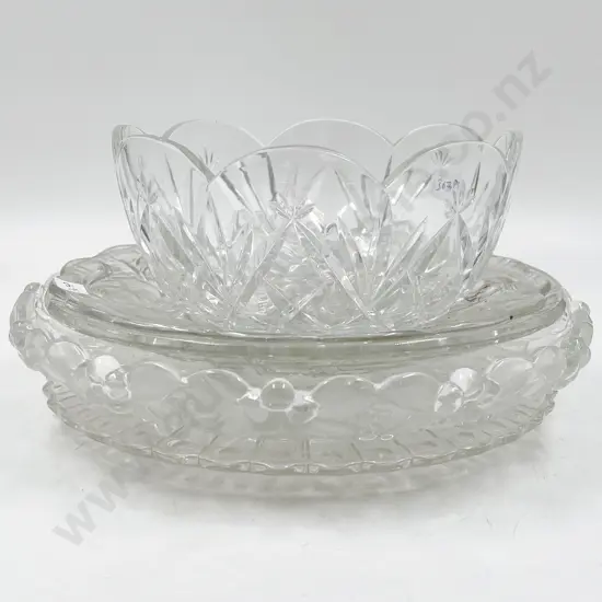 Four Glass Serving Plates Together With Crystal Bowl