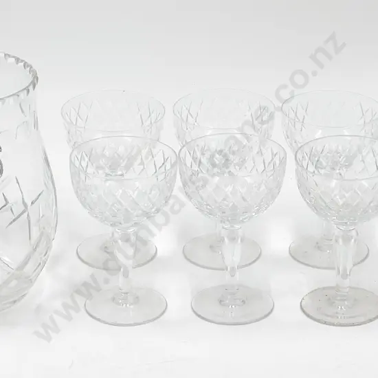 Crystal Jug and Eight Small Crystal Goblets