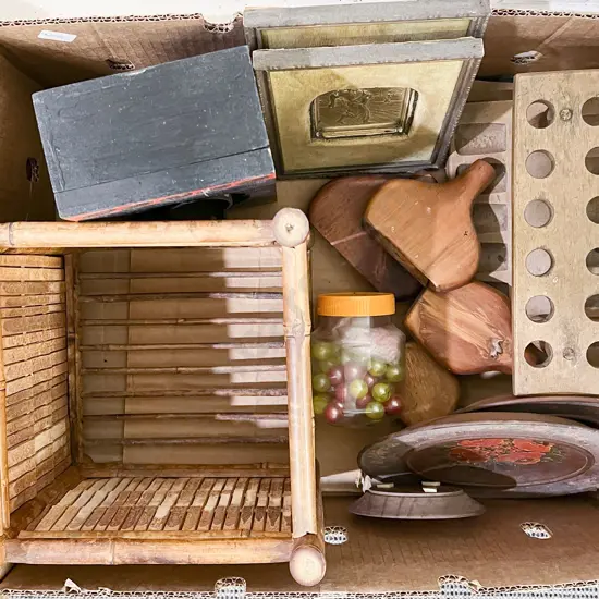 Box of Assorted Woodware Etc.