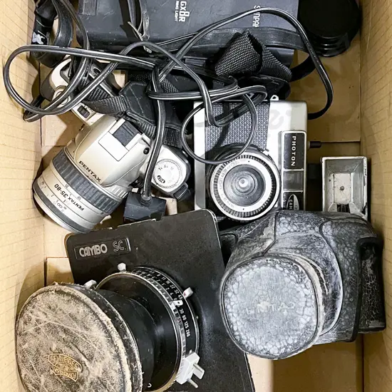 Box of Assorted Vintage Cameras & Accessories etc