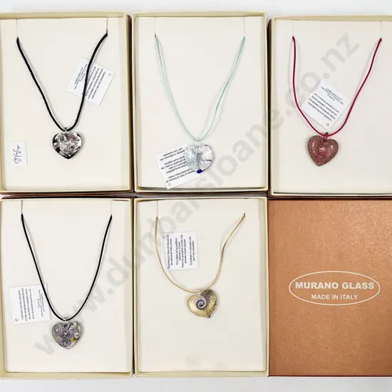 Five Boxed Murano Glass Necklace Pendants