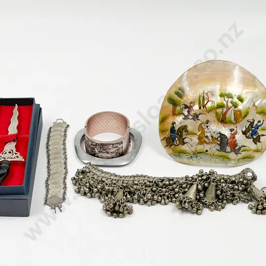 Small Quantity of Costume Jewellery Together With Decorative Letter Opener and Mogul MOP Shell Art