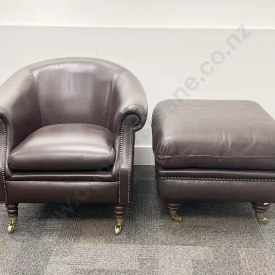 Leather Club Chair & Matching Foot Stool