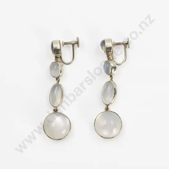 Pair Vintage 9ct White Gold and Moonstone Pendant Drop Earrings