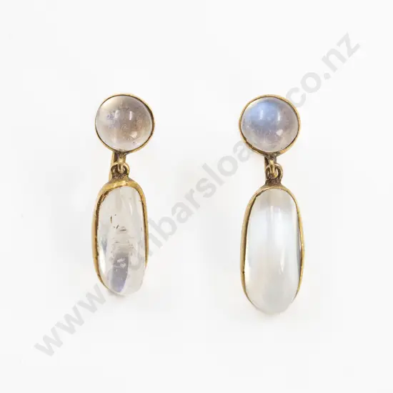 Pair Vintage 9ct Moonstone Pendant Drop Earrings