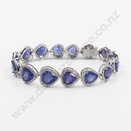 14ct White Gold Tanzanite and Diamond Cluster Linked Bracelet
