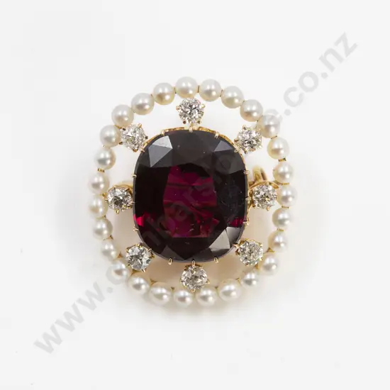 Victorian 14ct Garnet Diamond and Pearl Brooch/Pendant