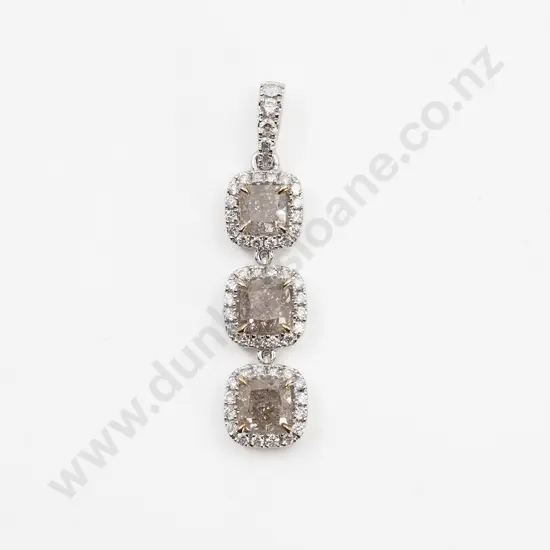 14ct White Gold Triple Cluster Fancy Diamond Drop Pendant