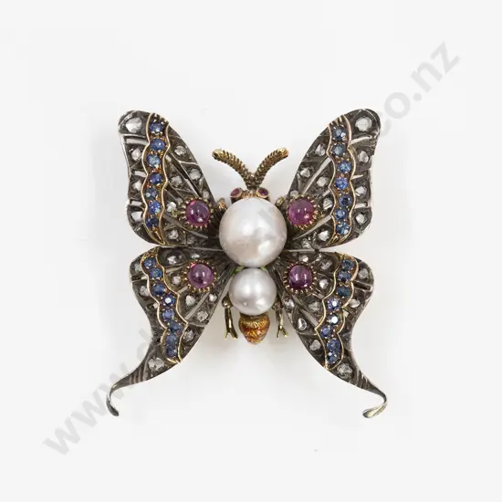 Victorian 18ct & S/S Multi-Gem Stone Butterfly Brooch