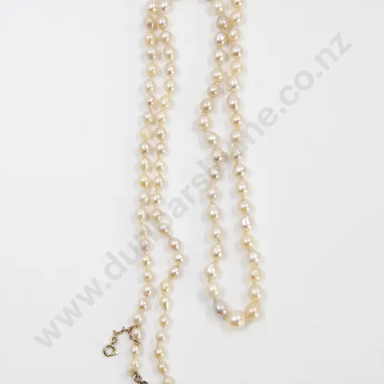 Early C20th Single Strand Slightly Graduated Semi-Baroque Pearl Necklace