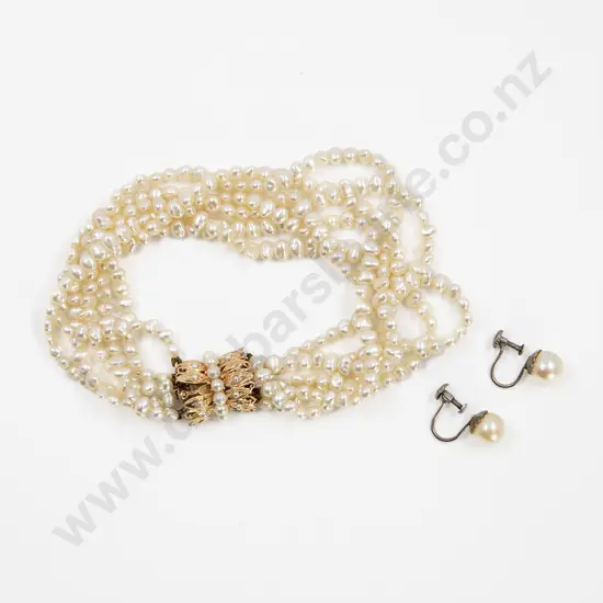 Uniform Six Strand Natural Fresh Water Pearl Bracelet