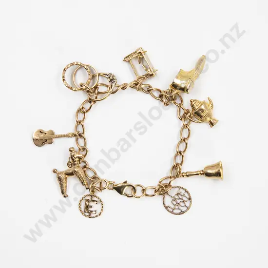 9ct Modern Curb Link Charm Bracelet
