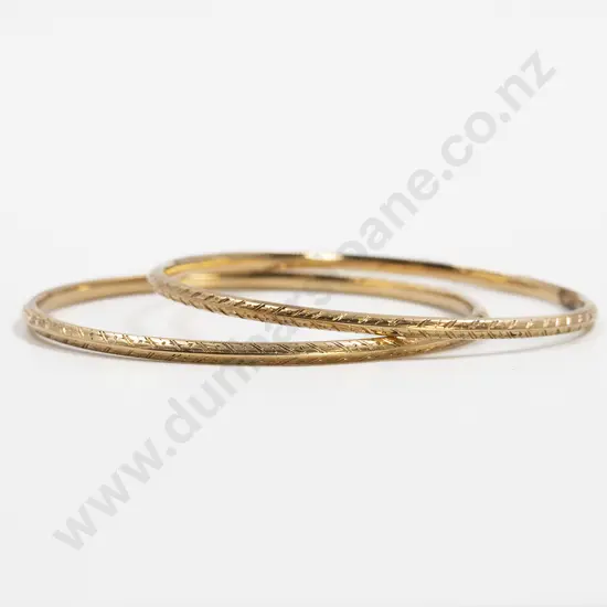 Pair Yellow Gold Plated Bright Cut Bangles