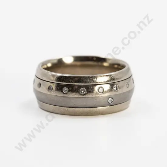 9ct White Gold and Titanium Diamond Wide Band Ring