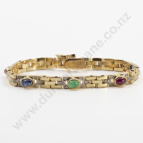 14ct Emerald Sapphire Ruby and Diamond Bracelet
