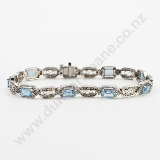 10ct White Gold Blue Topaz and Diamond Bracelet