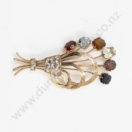 9ct Rose Gold 21stone Multi-Gem Set Spray Brooch