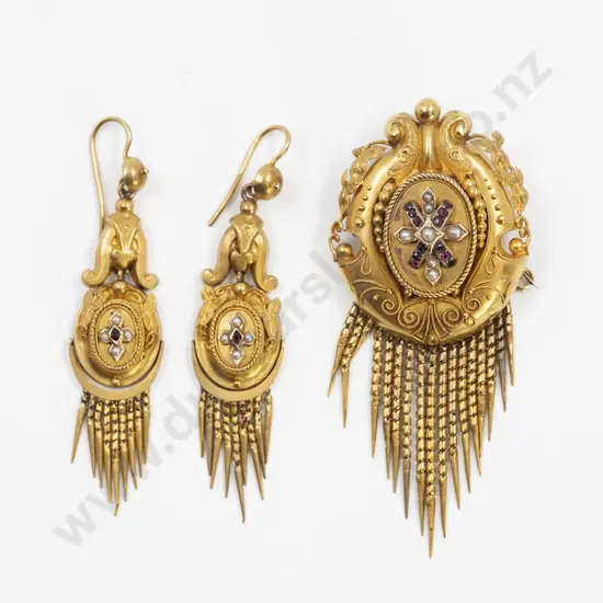 Original Victorian 18ct Target Brooch and Matching Earrings