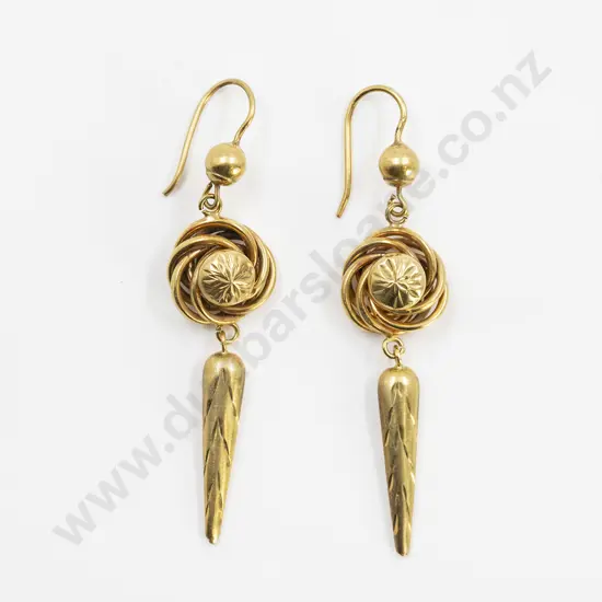 Pair Victorian 9ct Greek Revival Pendant Drop Earrings