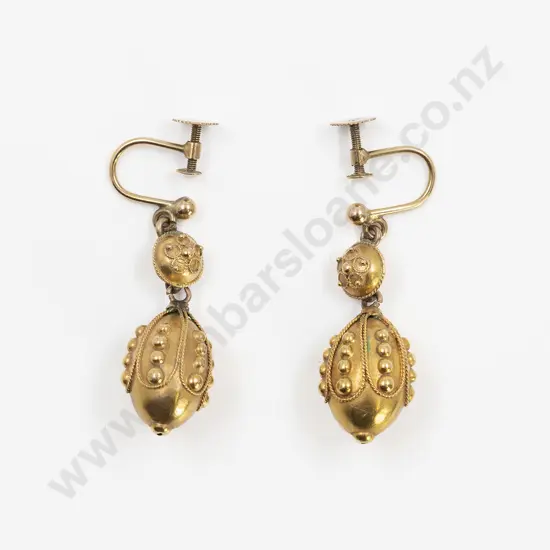 Pair Victorian 15ct Fancy Lozenge Bead Pendant Drop Earrings