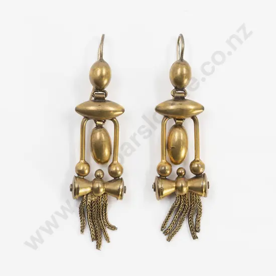 Pair Late C19th Gold Plated Asthetic Movement Pendant Earrings