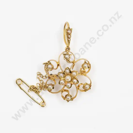 Edwardian 9ct Floret Circlet Scroll Pendant/Brooch